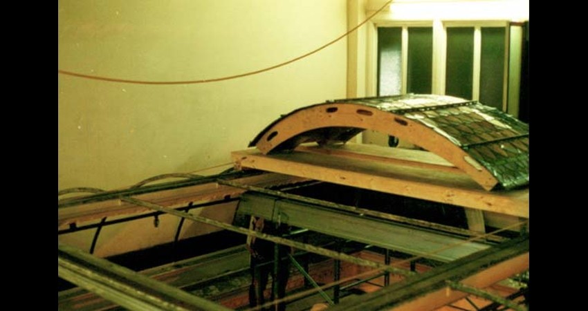 Federal Building, Collingwood Ontario EGD Glass Restoration - each glass panel was removed from the stained glass dome