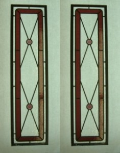 Reclaimed stained glass for sale. EGD Glass. Red leaded door panels.