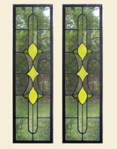 Reclaimed stained glass for sale. Yellow and green door panels EGD Glass